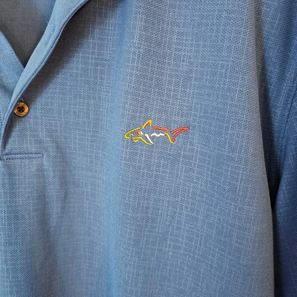 Greg Norman XXL Blue Polo Shirt Play Dry Golf Colorful Shark Logo Menswear - Picture 2 of 6